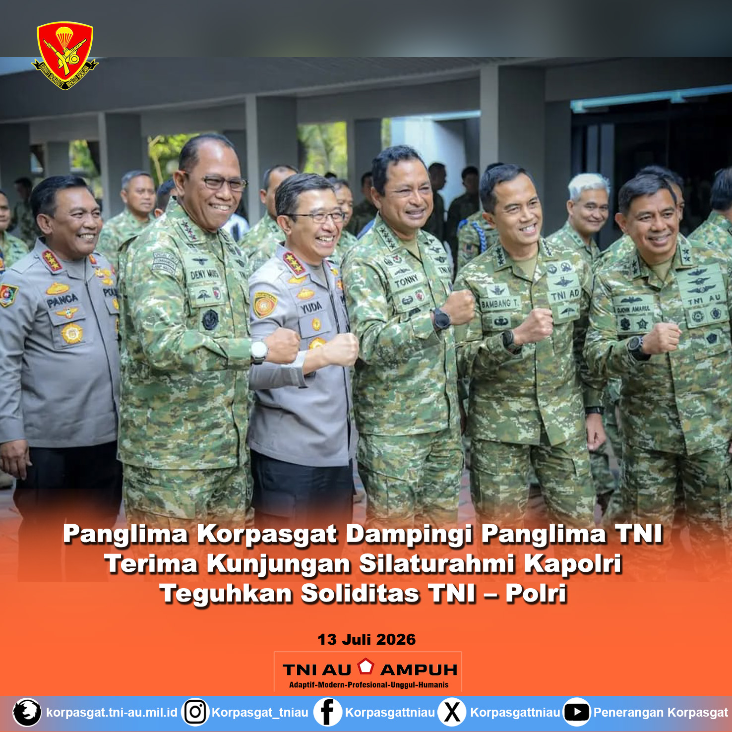 Panglima Korpasgat Dampingi Panglima TNI Terima Kunjungan Silaturahmi Kapolri, Teguhkan Soliditas TNI–Polri Panglima Korpasgat Dampingi Panglima TNI Terima Kunjungan Silaturahmi Kapolri, Teguhkan Soliditas TNI–Polri