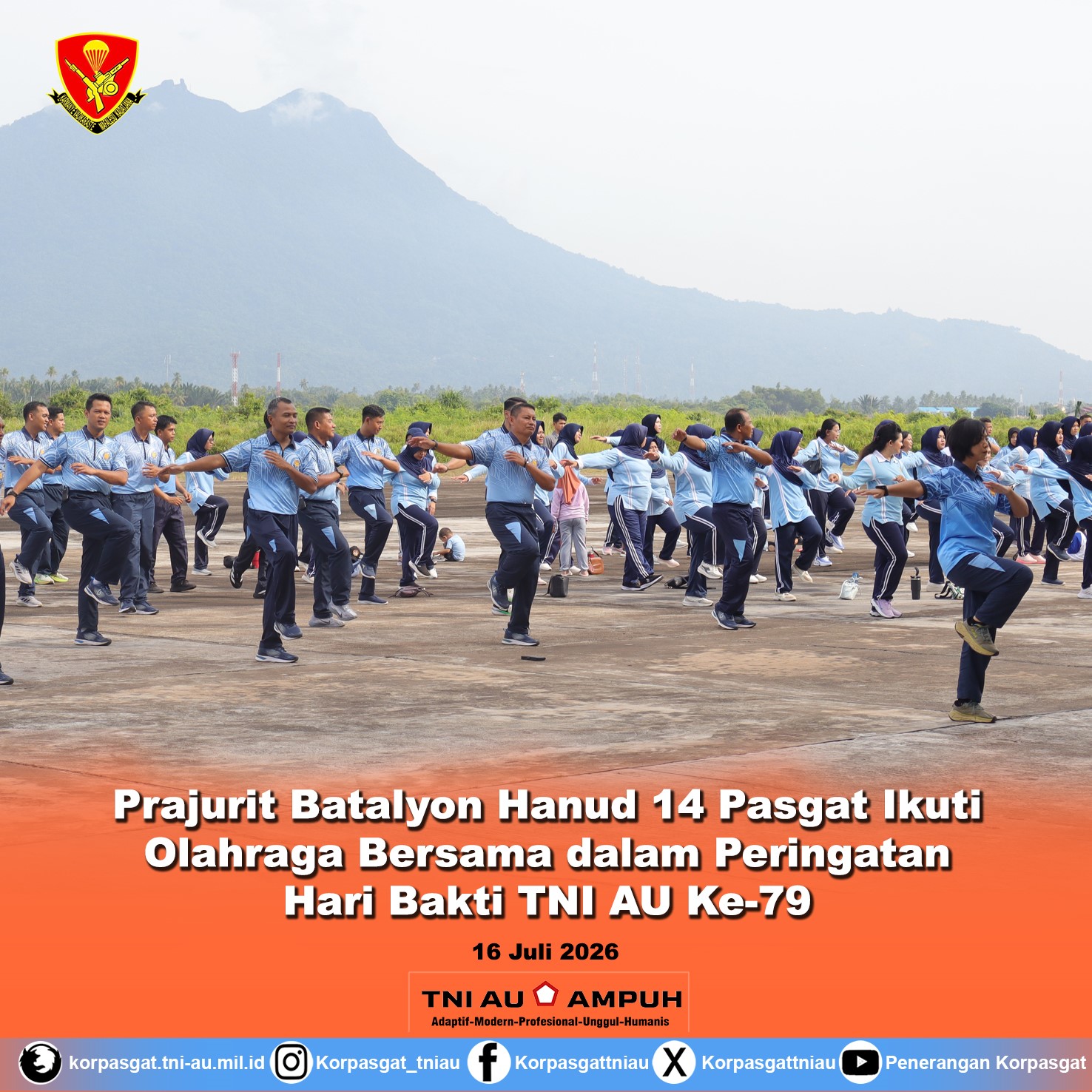 Prajurit Batalyon Hanud 14 Pasgat Ikuti Olahraga Bersama dalam Peringatan Hari Bakti TNI AU Ke-79