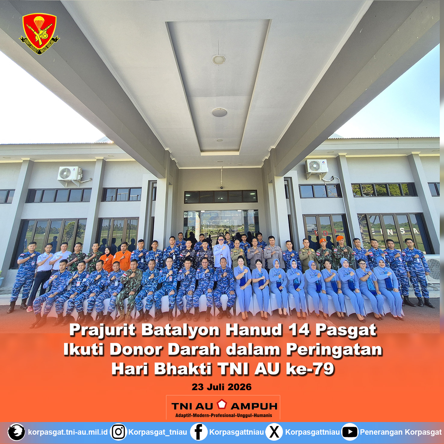 Prajurit Batalyon Hanud 14 Pasgat Ikuti Donor Darah dalam Peringatan Hari Bhakti TNI AU ke-79 Prajurit Batalyon Hanud 14 Pasgat Ikuti Donor Darah dalam Peringatan Hari Bhakti TNI AU ke-79