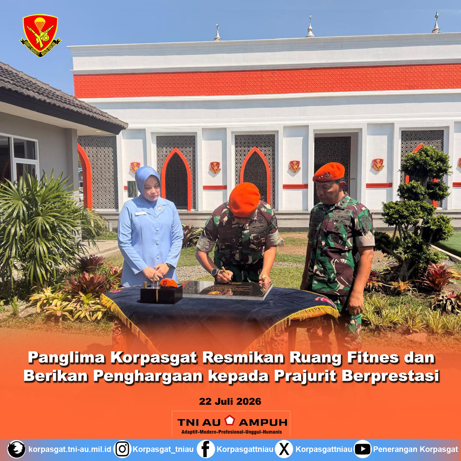 Panglima Korpasgat Resmikan Ruang Fitnes dan Berikan Penghargaan kepada Prajurit Berprestasi Panglima Korpasgat Resmikan Ruang Fitnes dan Berikan Penghargaan kepada Prajurit Berprestasi