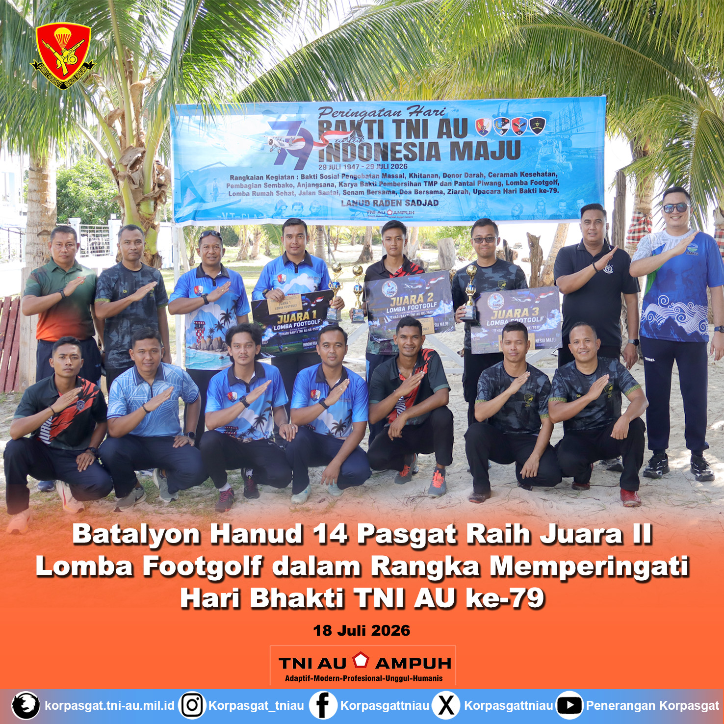 Batalyon Hanud 14 Pasgat Raih Juara II Lomba Footgolf dalam Rangka Memperingati Hari Bhakti TNI AU ke-79