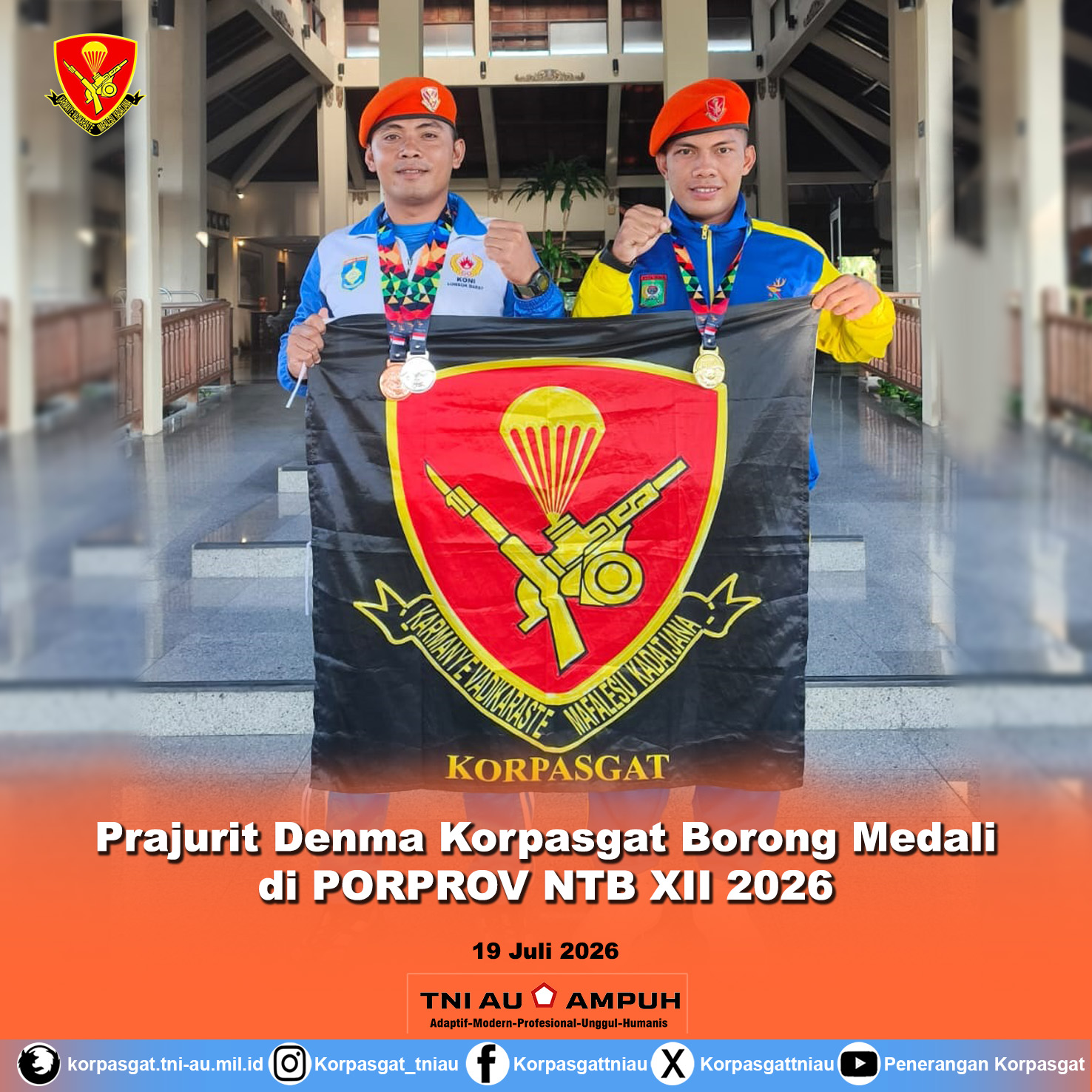 Prajurit Denma Korpasgat Borong Medali di PORPROV NTB XII 2026