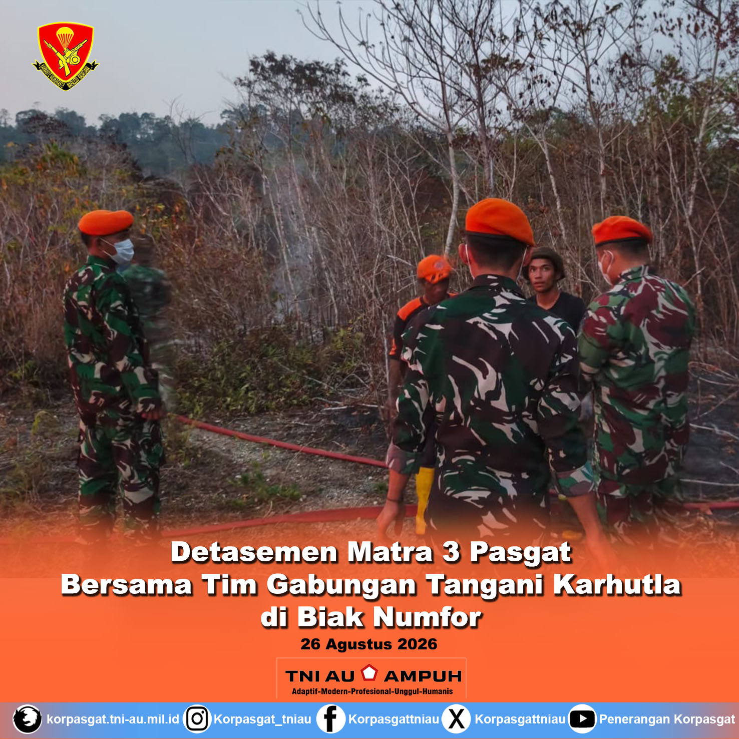 Detasemen Matra 3 Pasgat Bersama Tim Gabungan Tangani Karhutla di Biak Numfor
