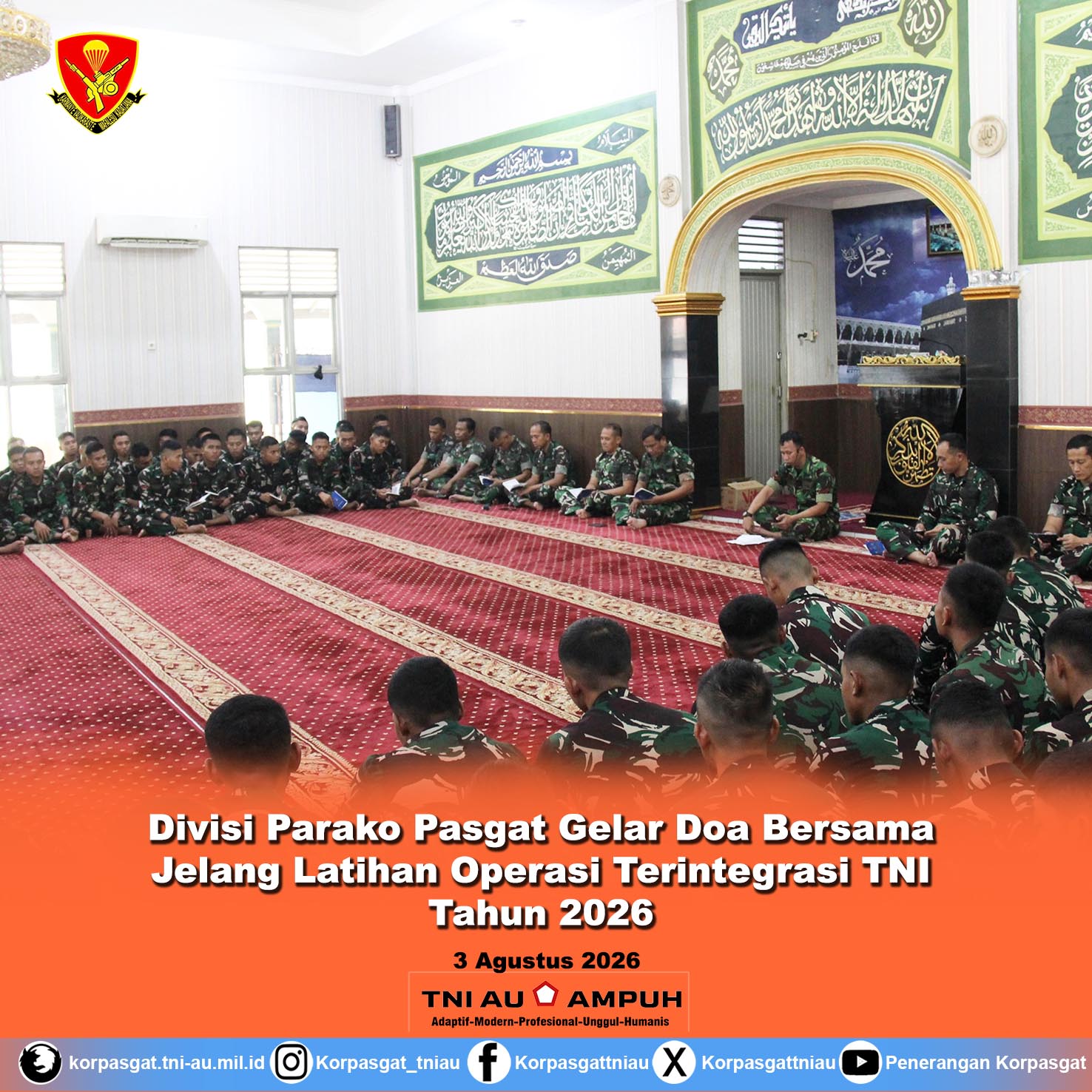 Divisi Parako Pasgat Gelar Doa Bersama Jelang Latihan Operasi Terintegrasi TNI Tahun 2026