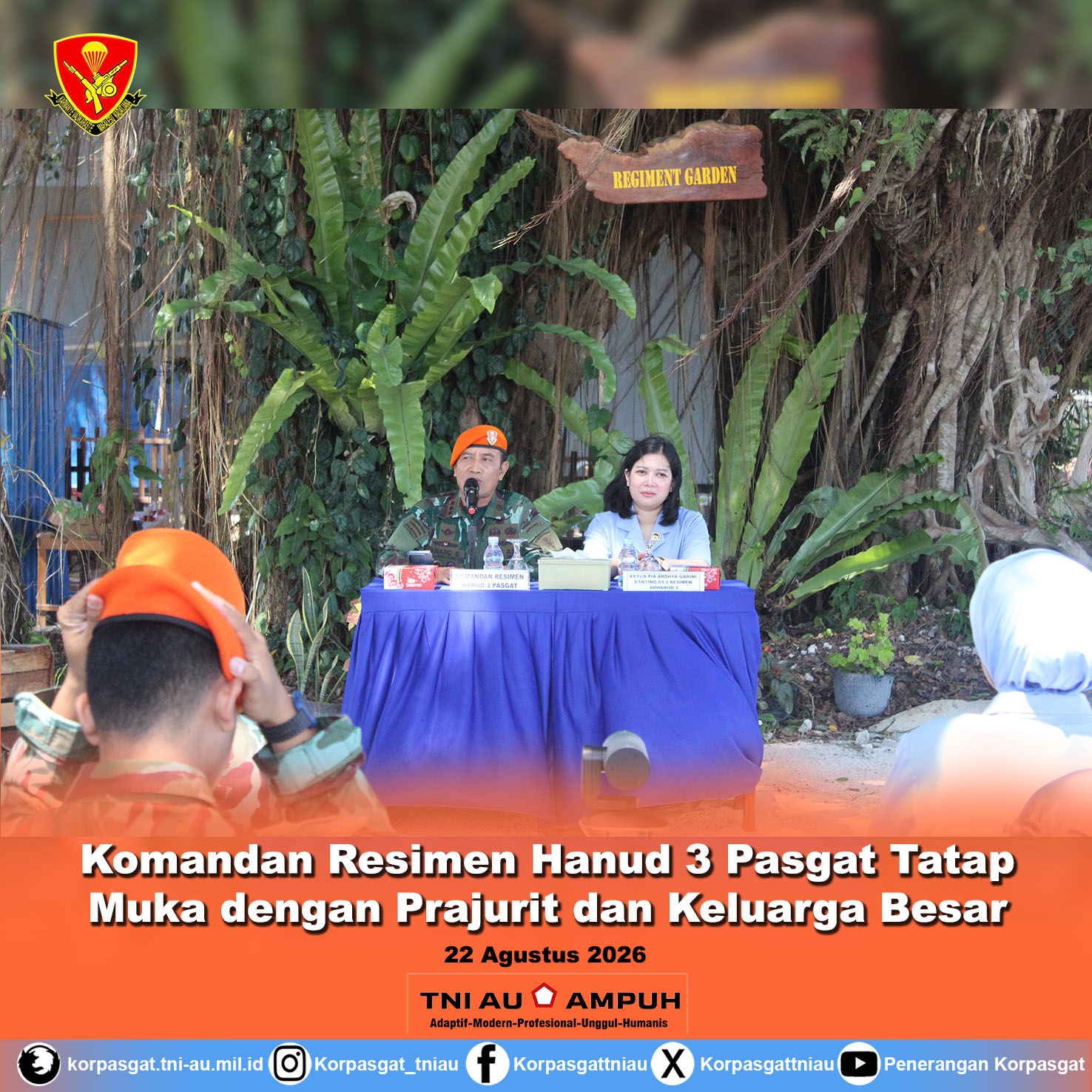 Komandan Resimen Hanud 3 Pasgat Tatap Muka dengan Prajurit dan Keluarga Besar