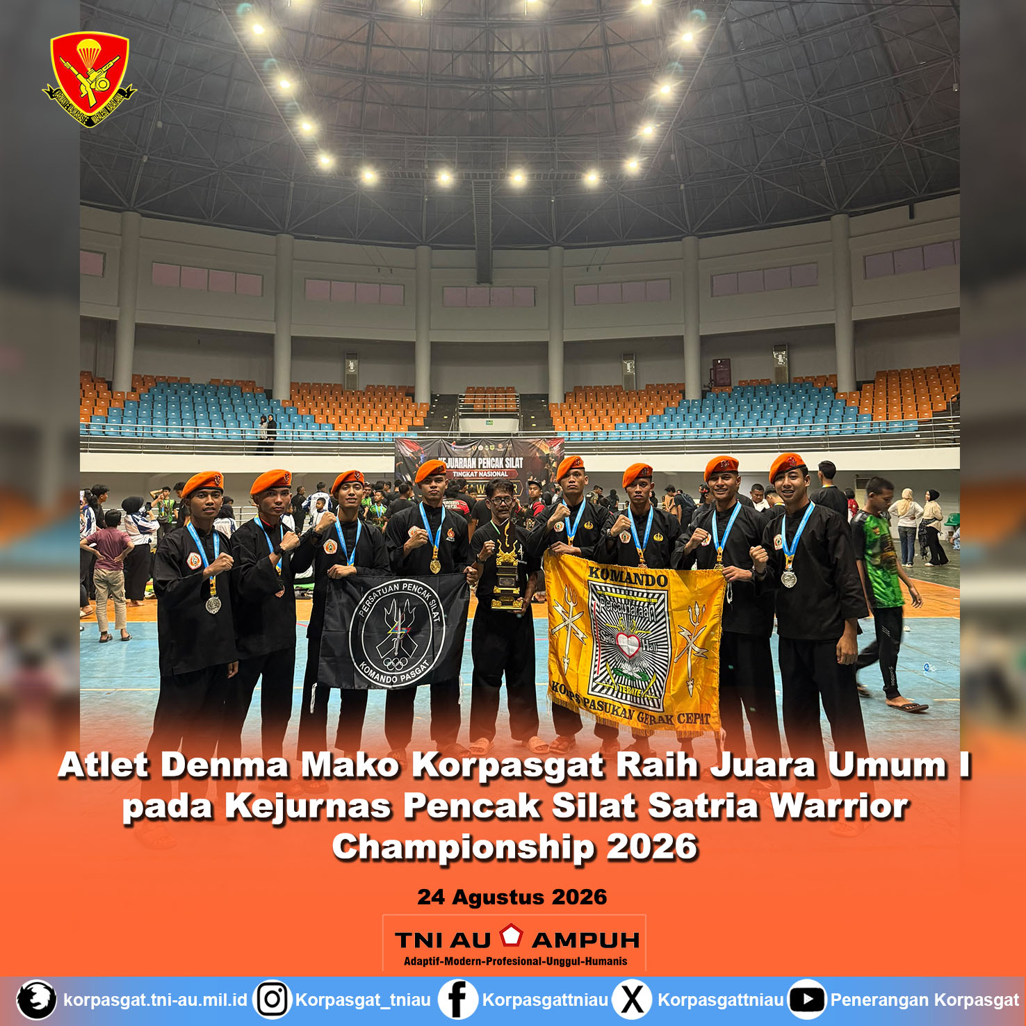 Atlet Pencak Silat Binaan Denma Korpasgat Raih Juara Umum I Kejurnas Satria Warrior Championship