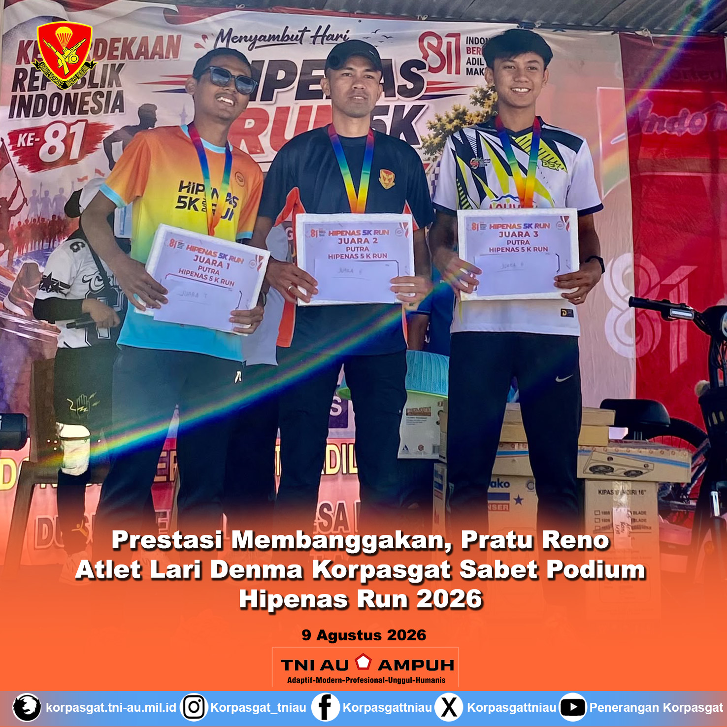 Prestasi Membanggakan, Pratu Reno Atlet Lari Denma Korpasgat Sabet Podium Hipenas Run 2026 Prestasi Membanggakan, Pratu Reno Atlet Lari Denma Korpasgat Sabet Podium Hipenas Run 2026