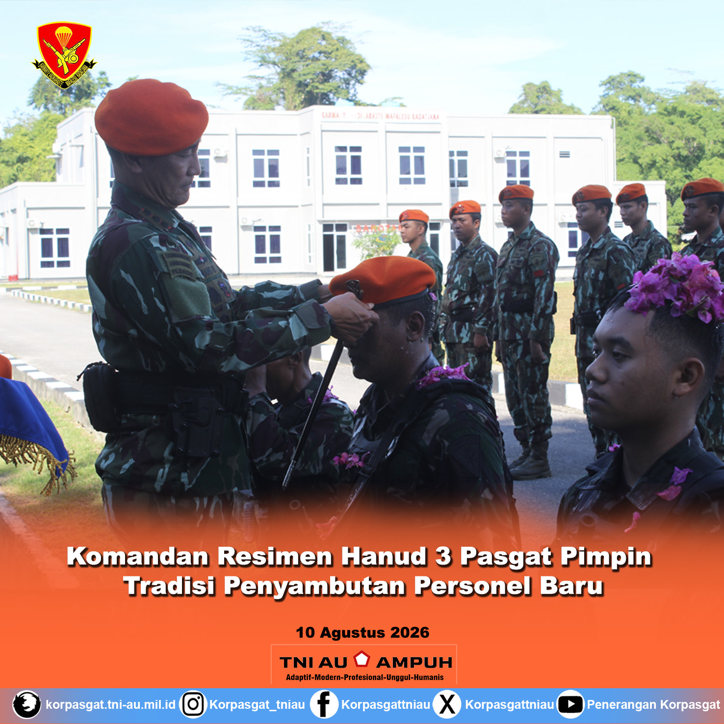 Komandan Resimen Hanud 3 Pasgat Pimpin Tradisi Penyambutan Personel Baru Komandan Resimen Hanud 3 Pasgat Pimpin Tradisi Penyambutan Personel Baru
