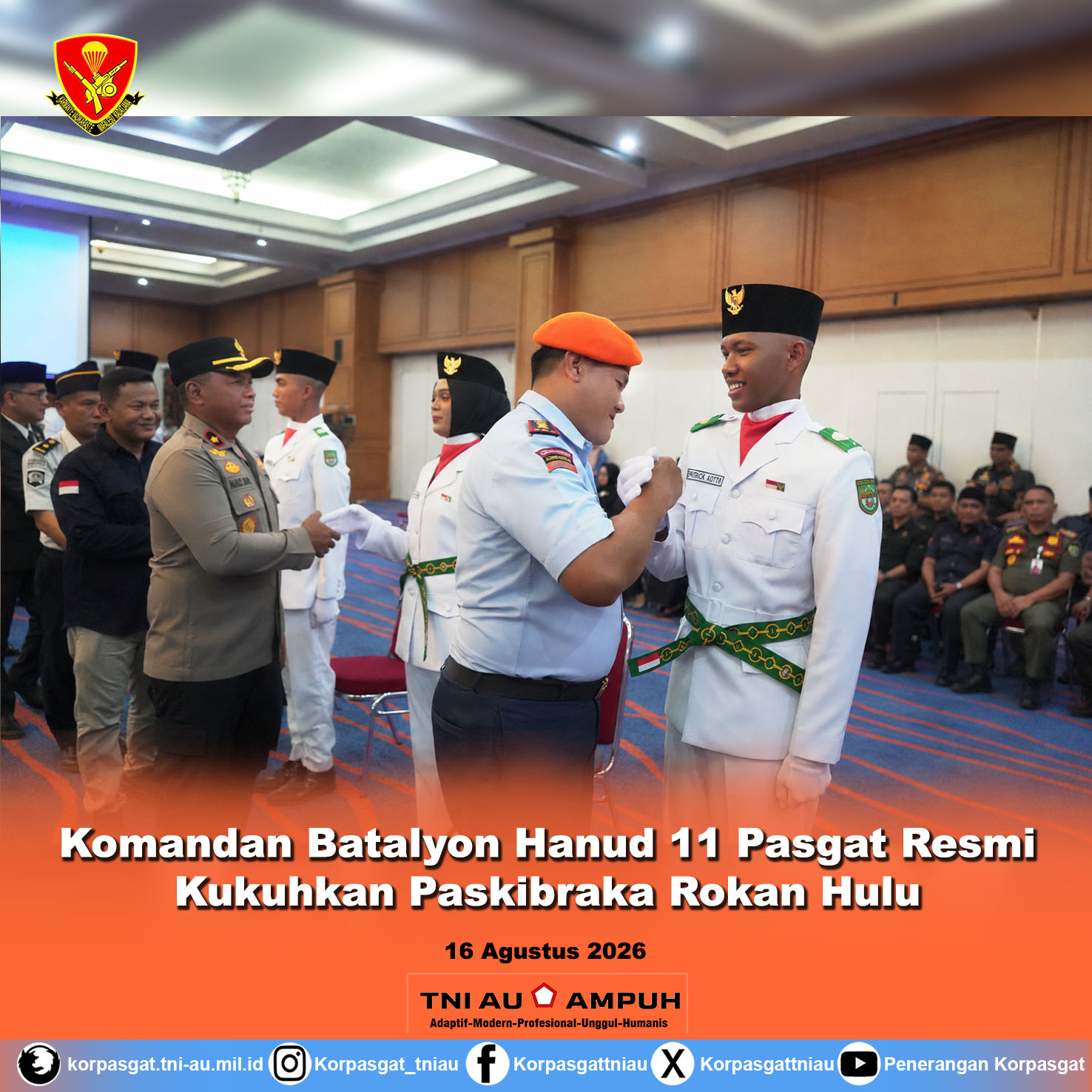 Komandan Batalyon Hanud 11 Pasgat Resmi Kukuhkan Paskibraka Rokan Hulu