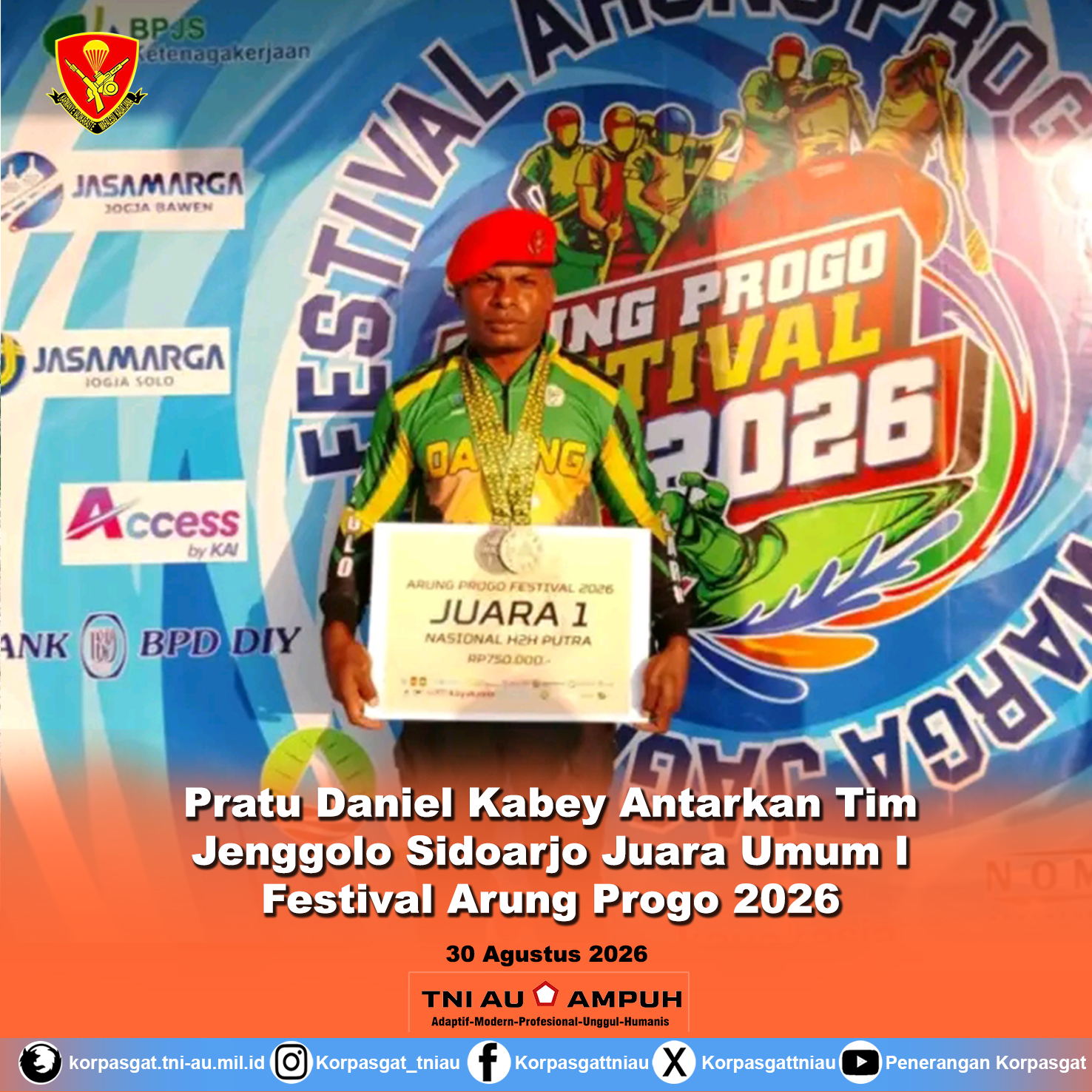 Pratu Daniel Kabey Antarkan Tim Jenggolo Sidoarjo Juara Umum I Festival Arung Progo 2026 Pratu Daniel Kabey Antarkan Tim Jenggolo Sidoarjo Juara Umum I Festival Arung Progo 2026