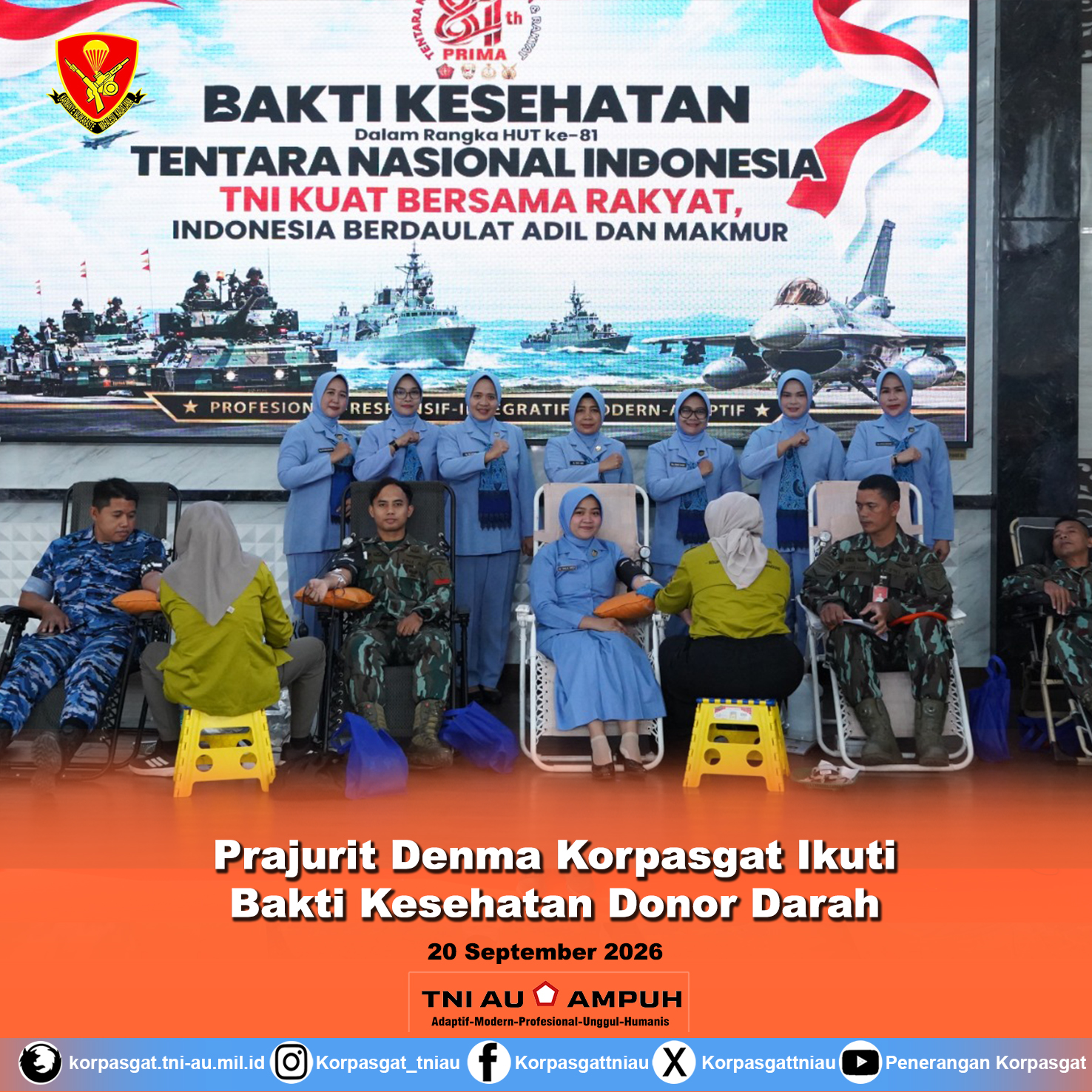 Prajurit Denma Korpasgat Ikuti Bakti Kesehatan Donor Darah Prajurit Denma Korpasgat Ikuti Bakti Kesehatan Donor Darah