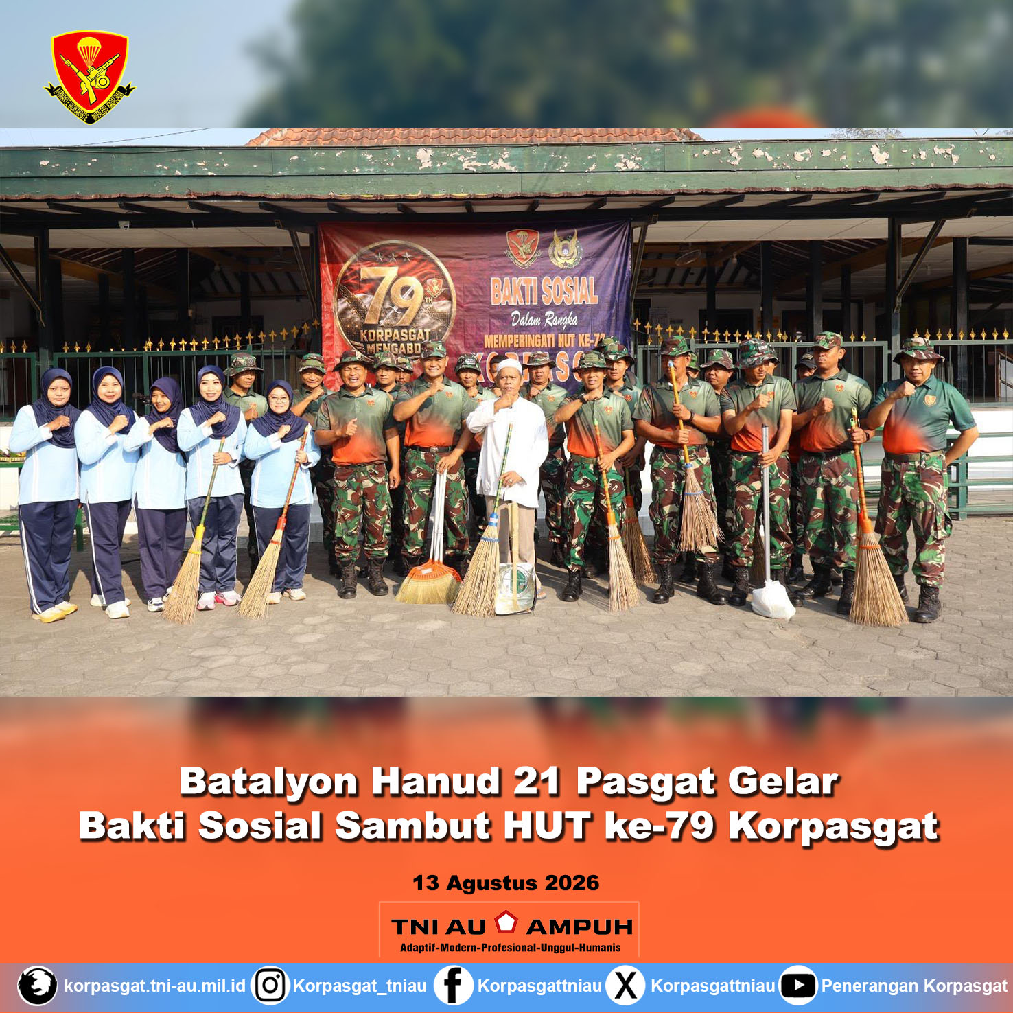 Batalyon Hanud 21 Pasgat Gelar Bakti Sosial Sambut HUT ke-79 Korpasgat