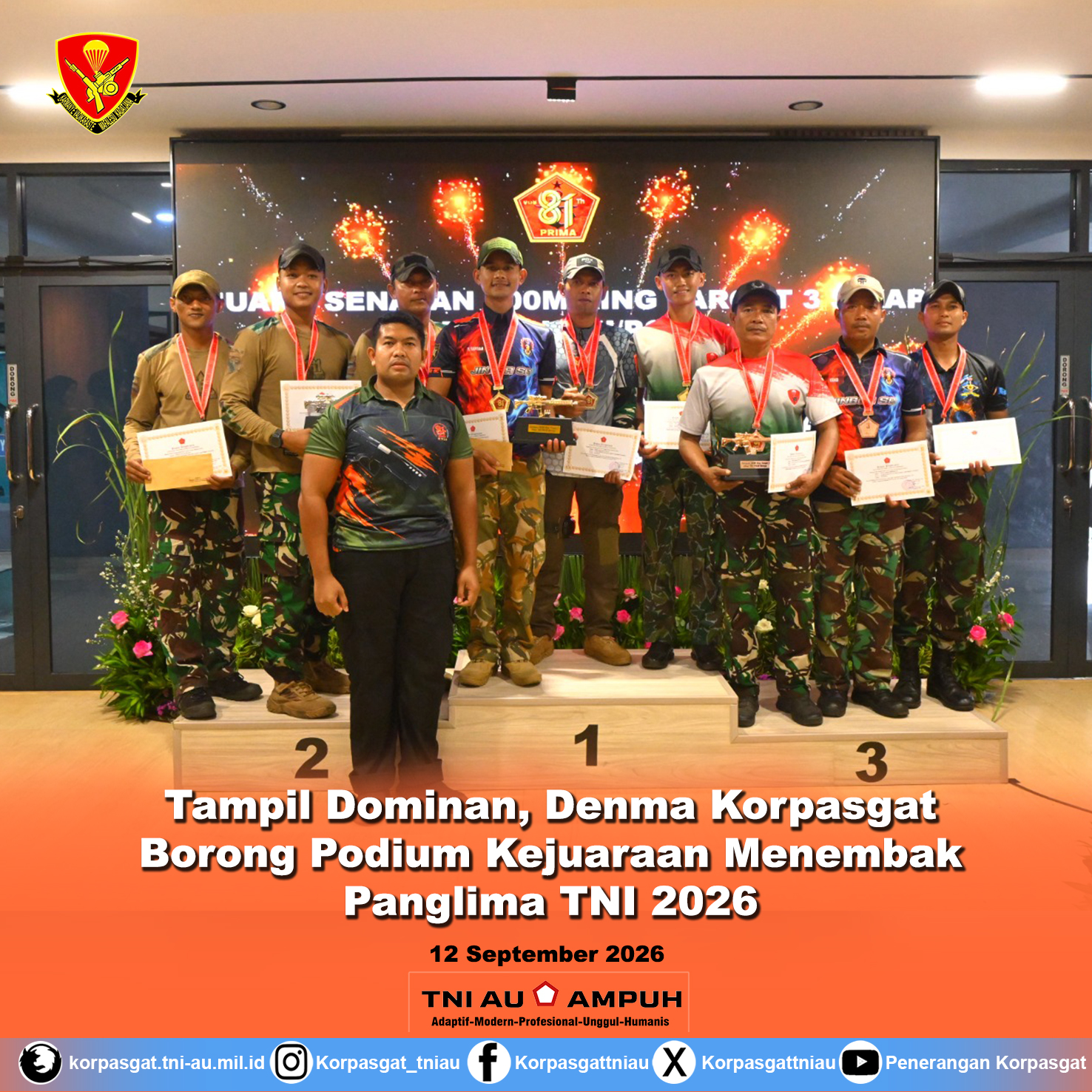 Tampil Dominan, Denma Korpasgat Borong Podium Kejuaraan Menembak Panglima TNI 2026 Tampil Dominan, Denma Korpasgat Borong Podium Kejuaraan Menembak Panglima TNI 2026