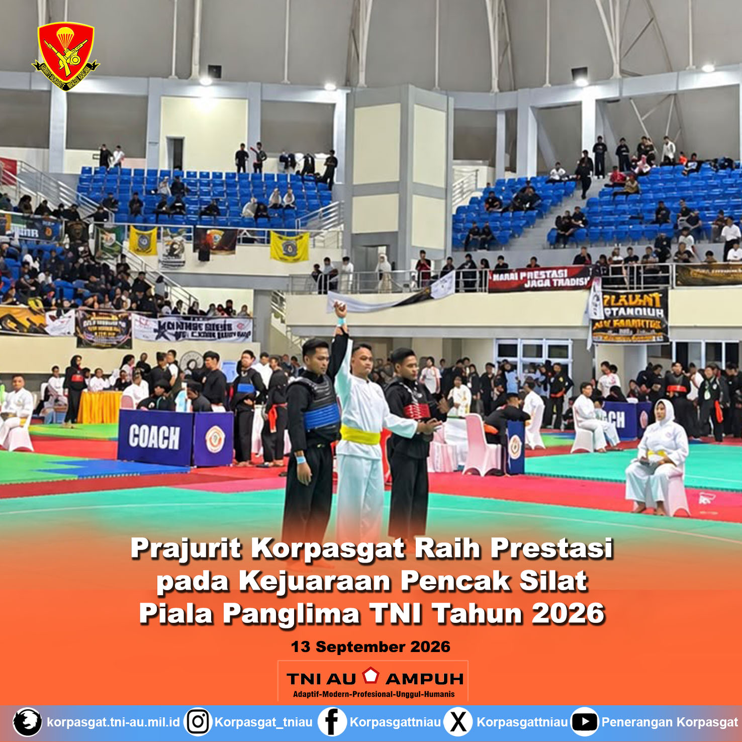 Prajurit Korpasgat Raih Prestasi pada Kejuaraan Pencak Silat Piala Panglima TNI Tahun 2026 Prajurit Korpasgat Raih Prestasi pada Kejuaraan Pencak Silat Piala Panglima TNI Tahun 2026