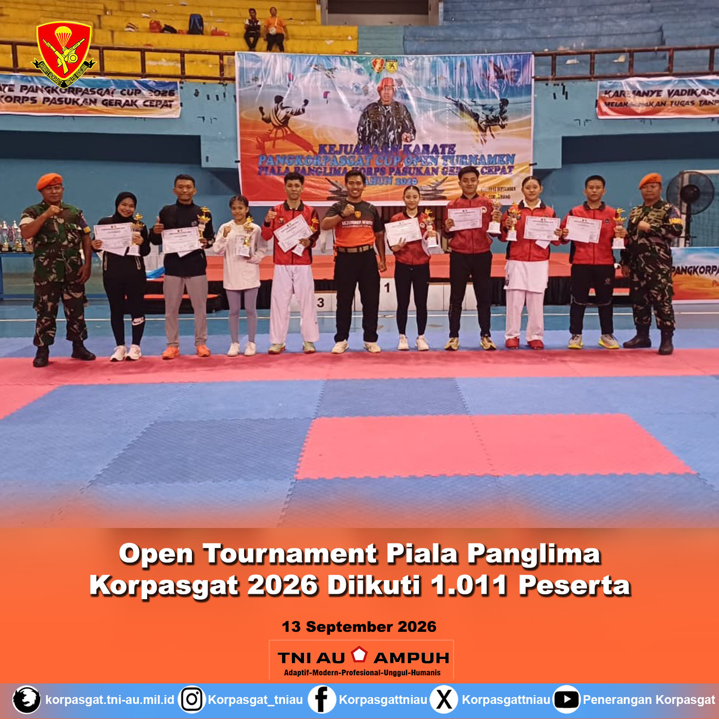 Open Tournament Piala Panglima Korpasgat 2026 Diikuti 1.011 Peserta