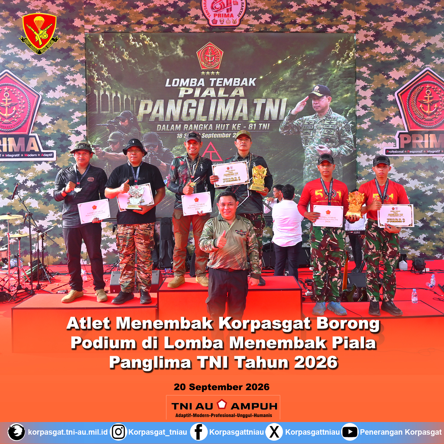 Atlet Menembak Korpasgat Borong Podium di Lomba Menembak Piala Panglima TNI Tahun 2026 Atlet Menembak Korpasgat Borong Podium di Lomba Menembak Piala Panglima TNI Tahun 2026