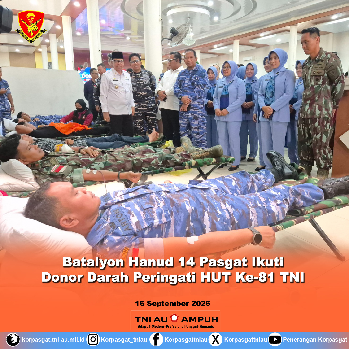 Batalyon Hanud 14 Pasgat Ikuti Donor Darah Peringati HUT Ke-81 TNI Batalyon Hanud 14 Pasgat Ikuti Donor Darah Peringati HUT Ke-81 TNI