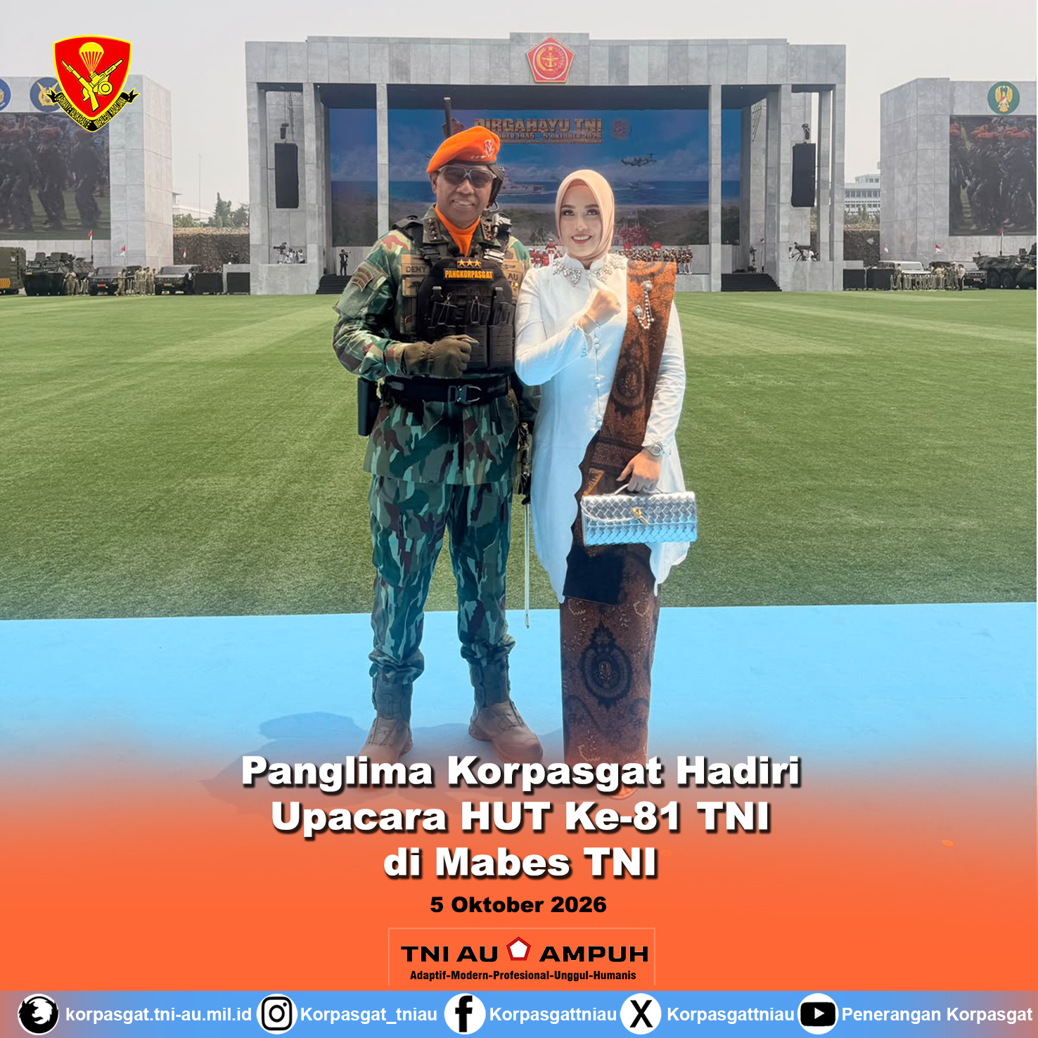 Panglima Korpasgat Hadiri Upacara HUT Ke-81 TNI di Mabes TNI