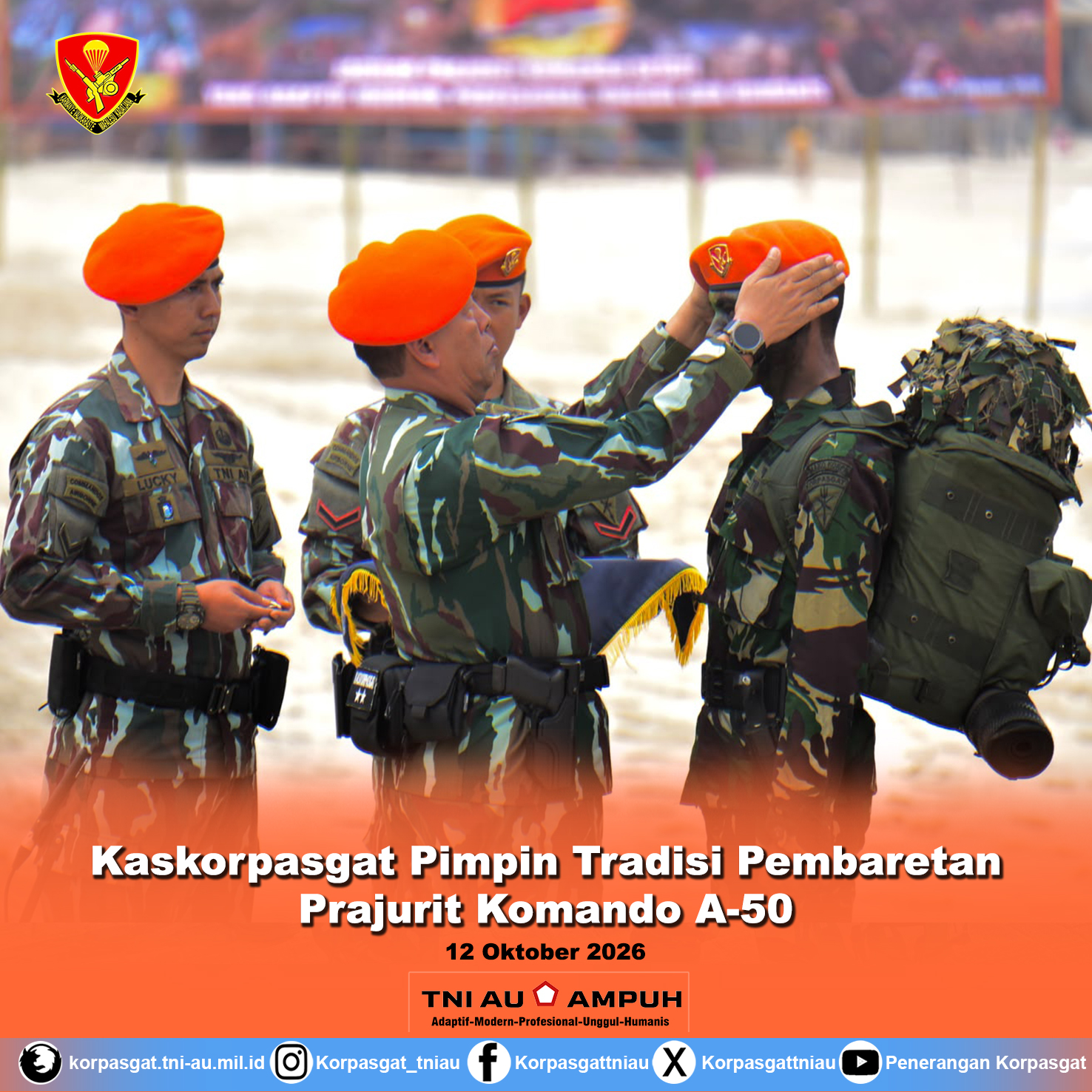 Kaskorpasgat Pimpin Tradisi Pembaretan Prajurit Komando A-50