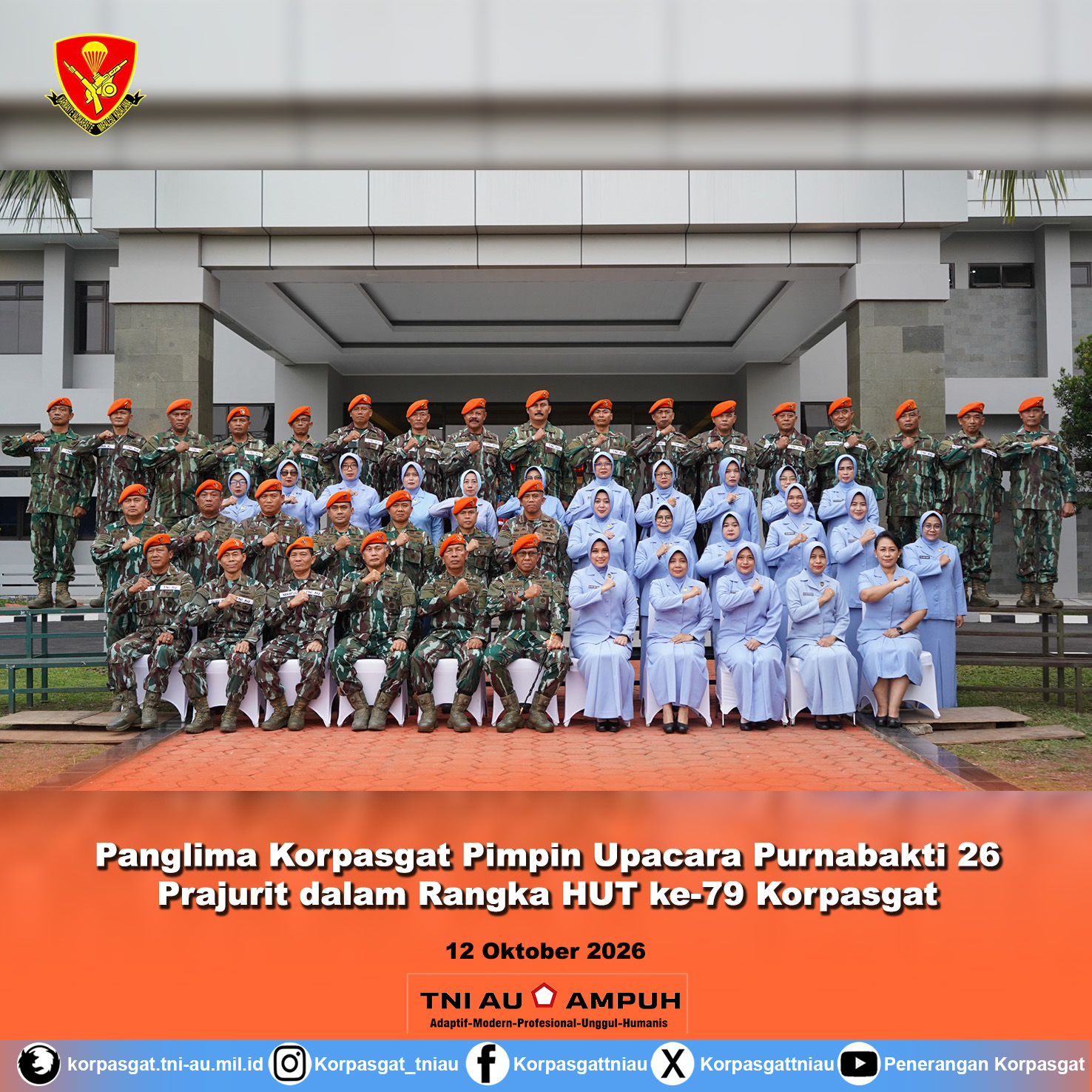 Panglima Korpasgat Pimpin Upacara Purnabakti 26 Prajurit Korpasgat
