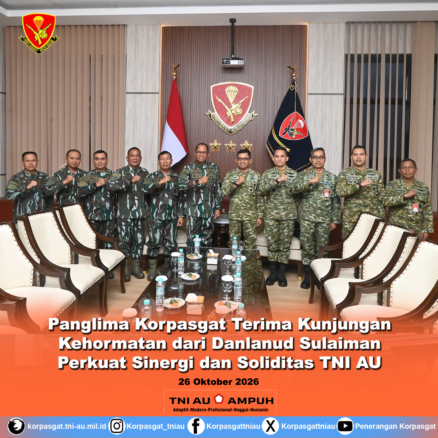 Panglima Korpasgat Terima Kunjungan Kehormatan dari Danlanud Sulaiman, Perkuat Sinergi dan Soliditas TNI AU Panglima Korpasgat Terima Kunjungan Kehormatan dari Danlanud Sulaiman, Perkuat Sinergi dan Soliditas TNI AU
