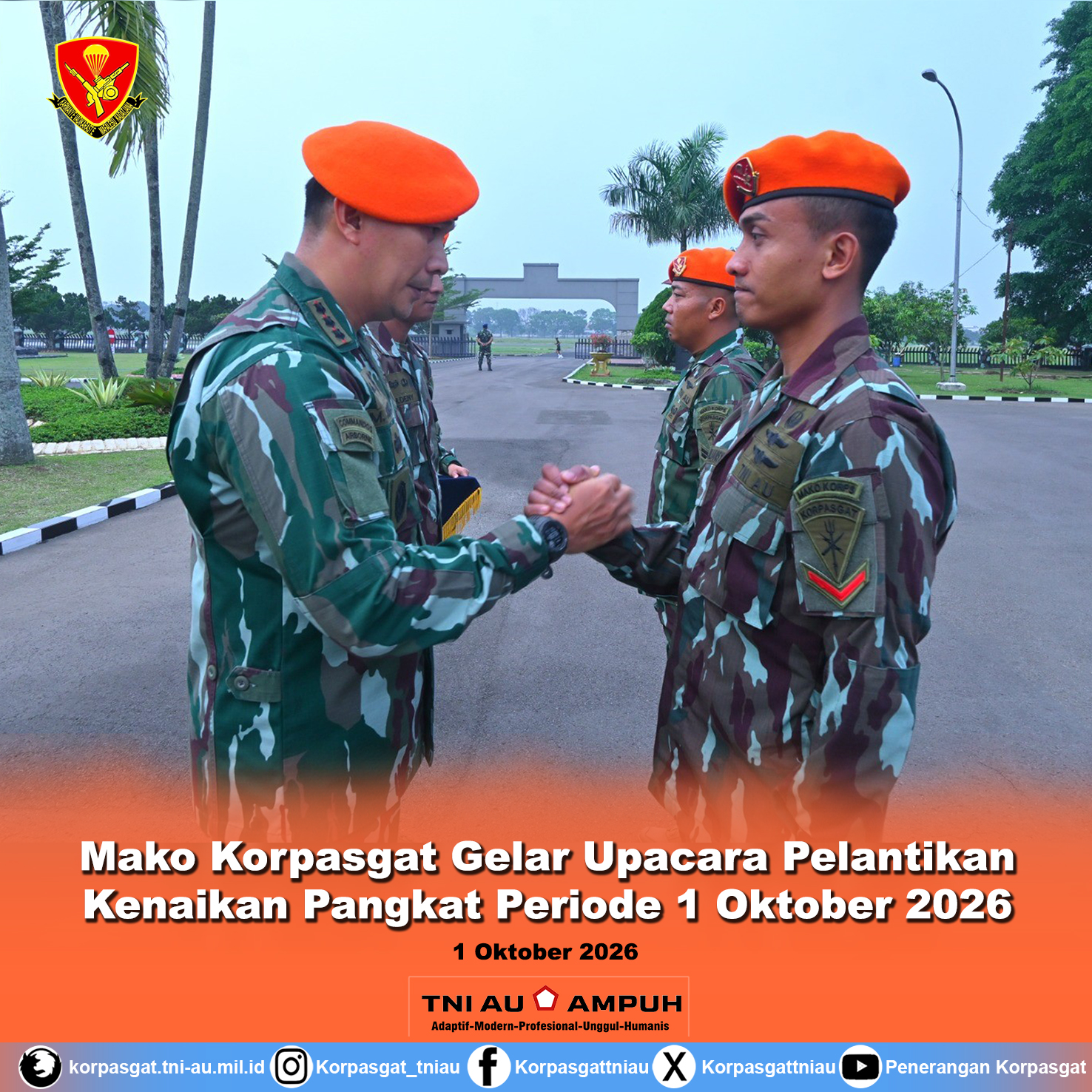 Mako Korpasgat Gelar Upacara Pelantikan Kenaikan Pangkat Periode 1 Oktober 2026